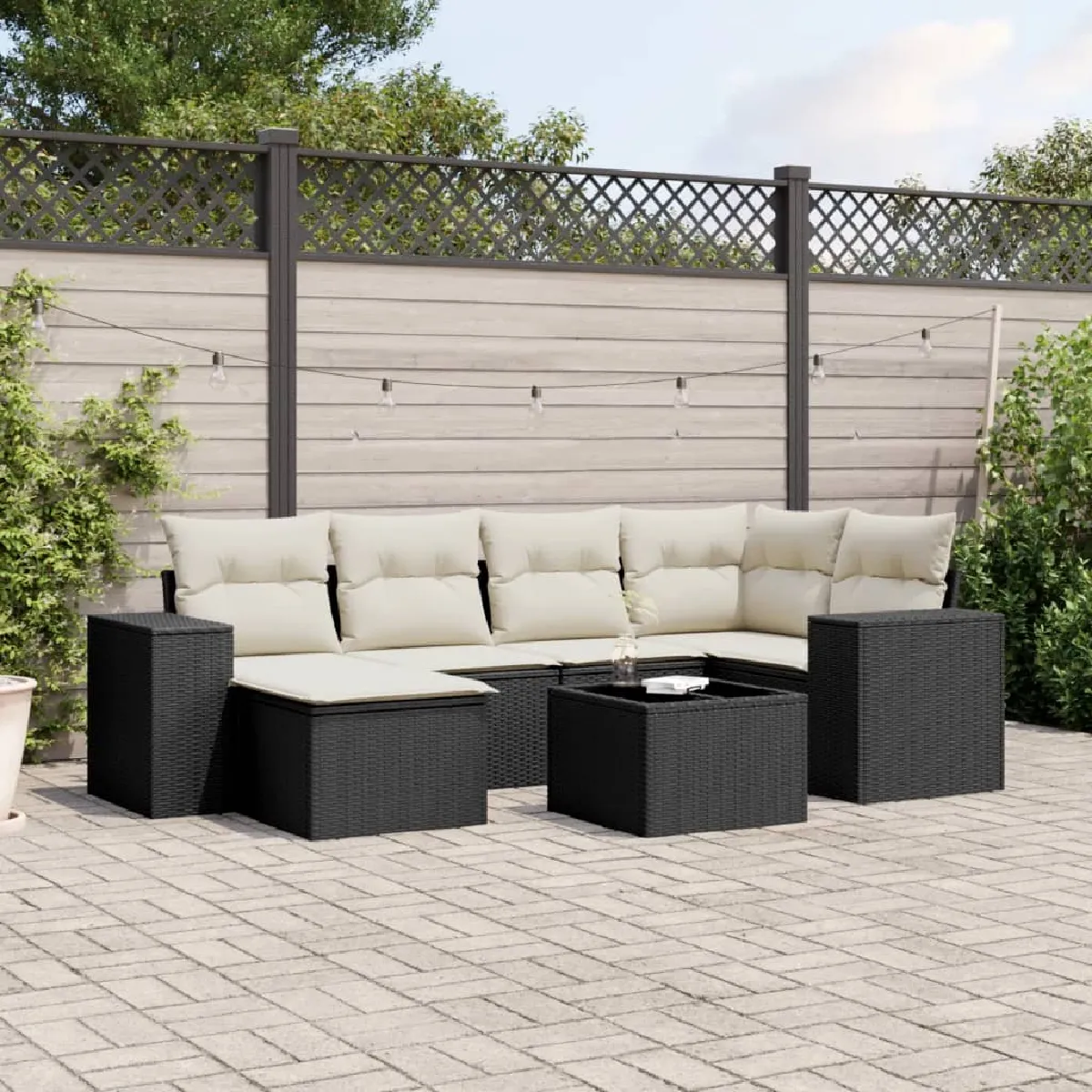 vidaXL Salon de jardin 7 pcs avec coussins résine tressée - vue 2