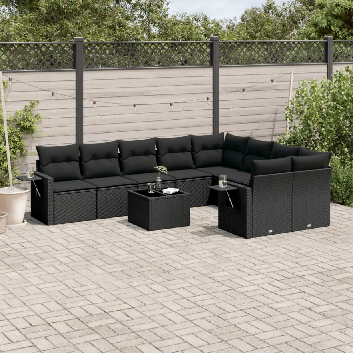 Salon de jardin VIDAXL 10 pcs Coussins noirs - vue 2