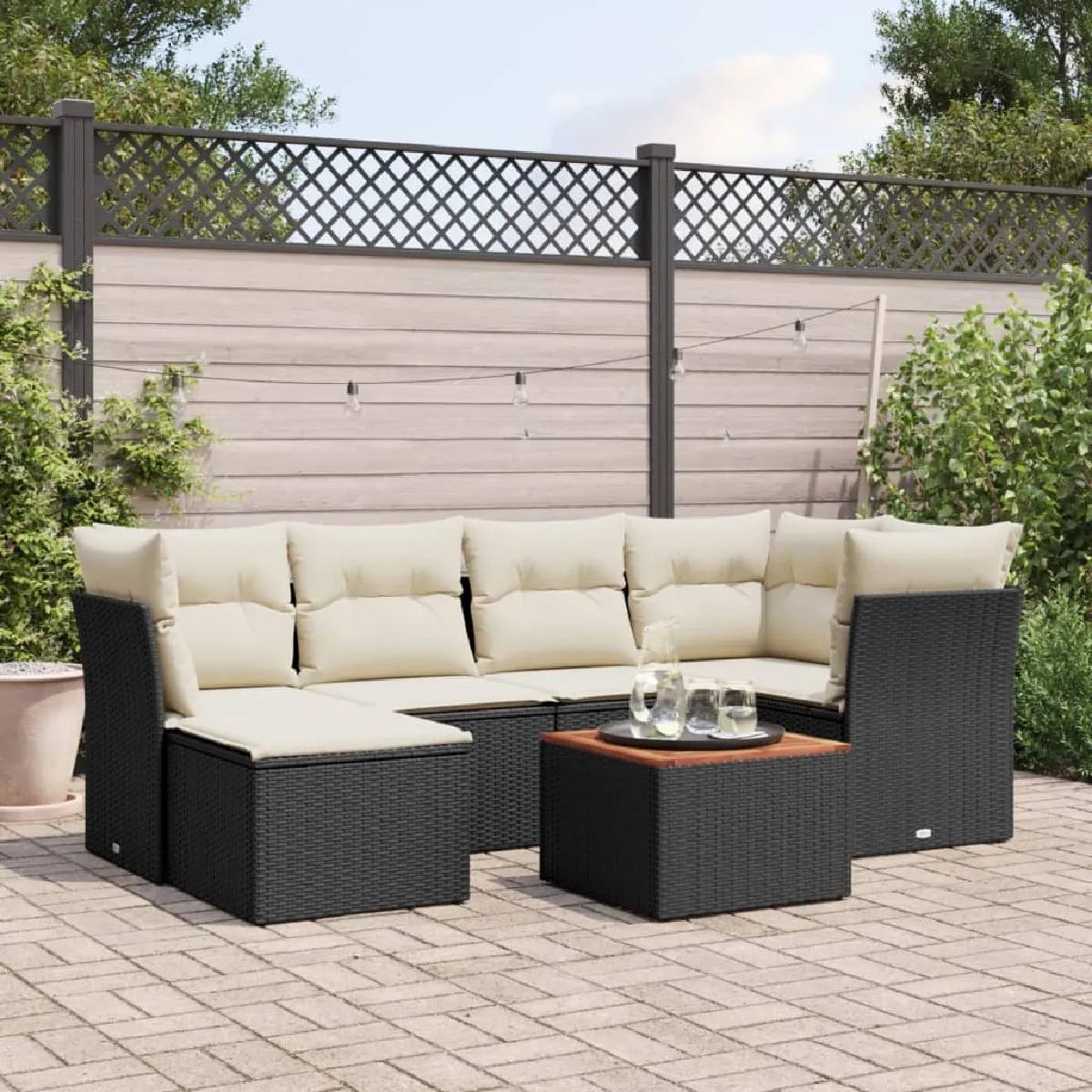 Non Communiqué Noir Vidaxl Salon De Jardin Avec Coussins 7 Pcs, Canapés De Terrasse, Ensemble De Meubles De Patio, Mobilier D'extérieur, 3256077 - Image 3