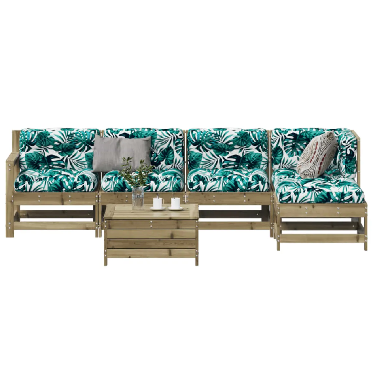 vidaXL Salon de jardin 6 pcs avec coussins Pin imprégné