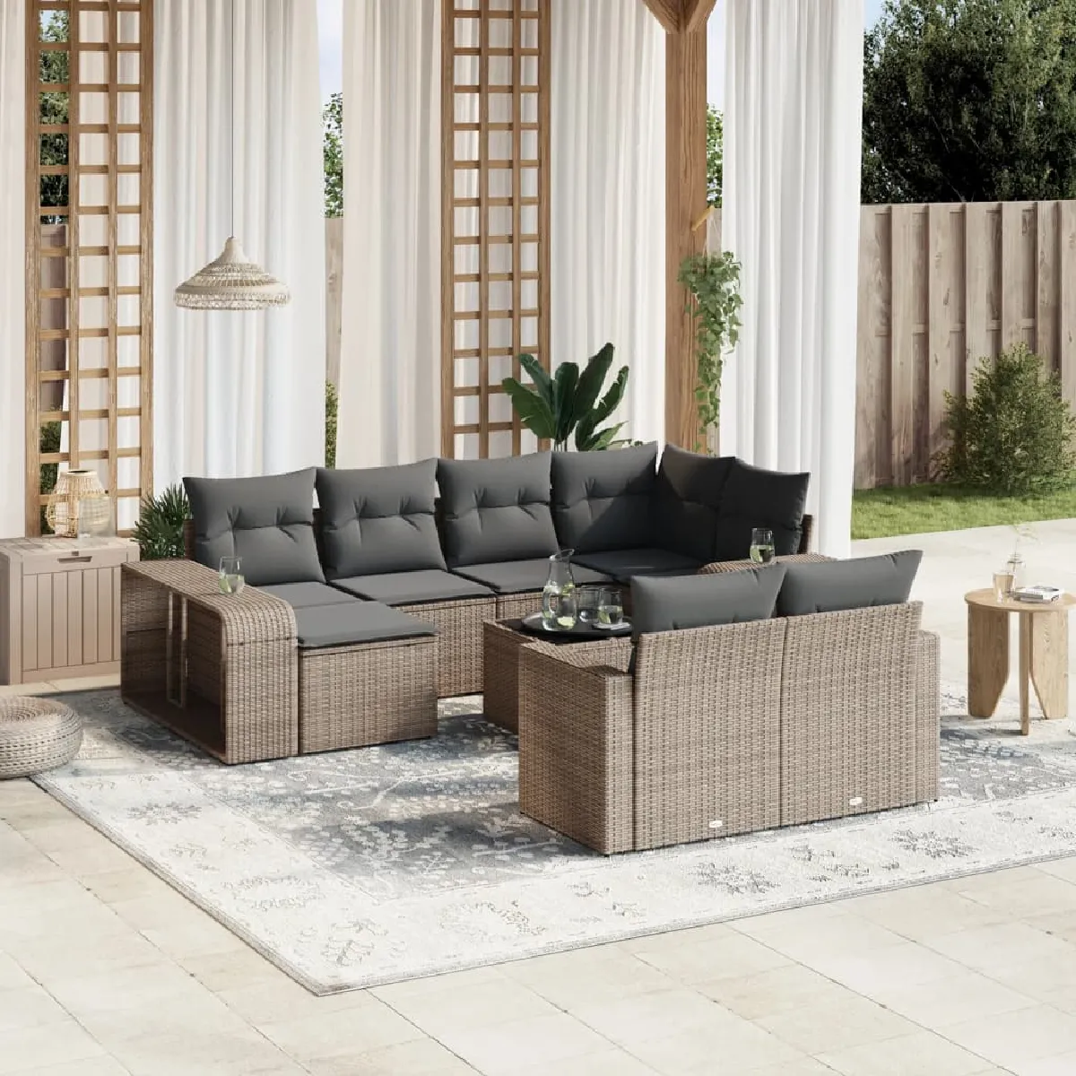vidaXL Ensemble salon de jardin 11 pcs avec coussins Résine tressée - vue 3