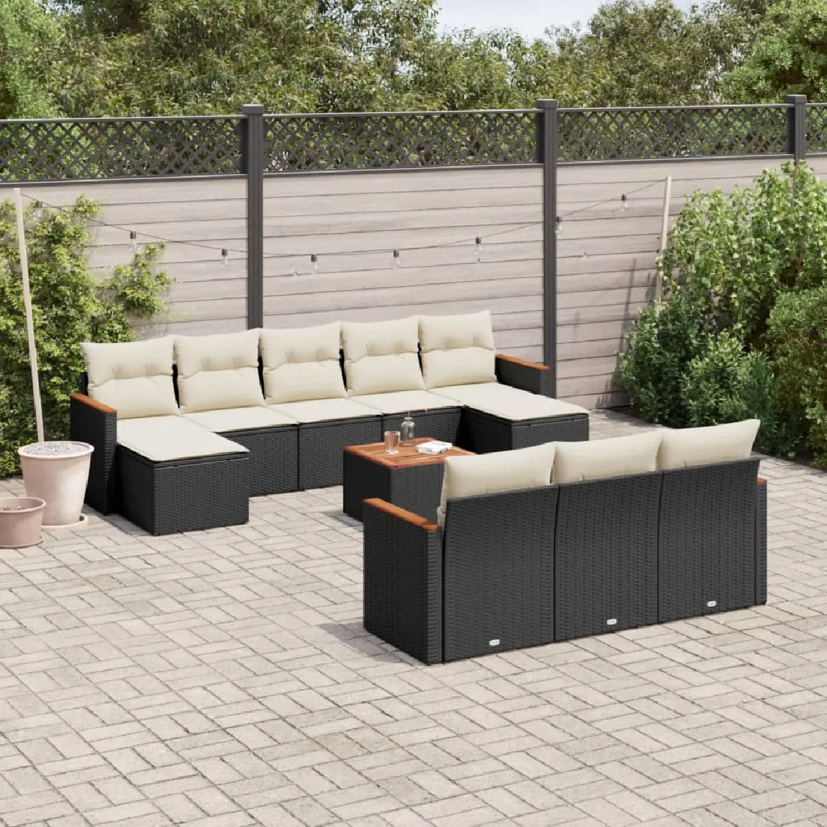 vidaXL Salon de jardin 11 pcs avec coussins - Noir Résine Tressée