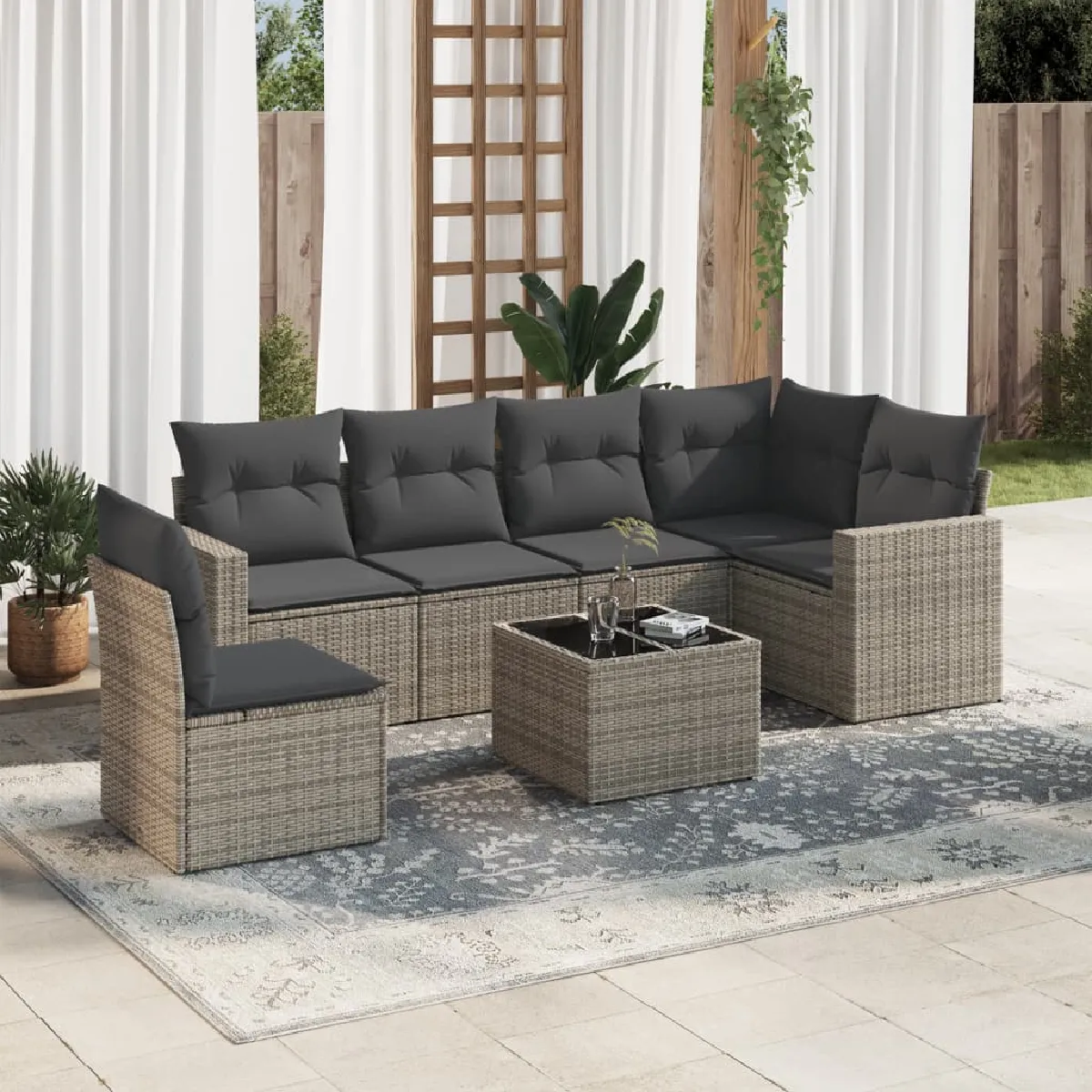 vidaXL Salon de jardin avec coussins 7 pcs - vue 9