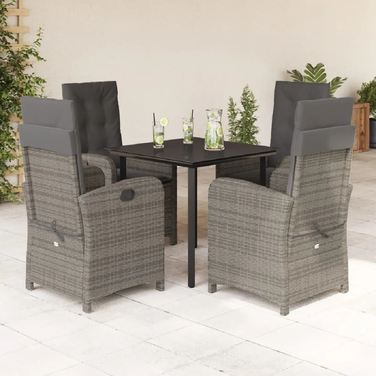 Vidaxl Gris Ensemble À Manger De Jardin 5 Pcs