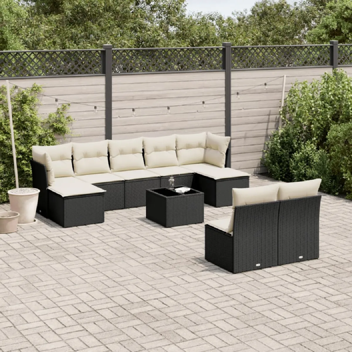 vidaXL Salon de jardin 10 pcs - Noir