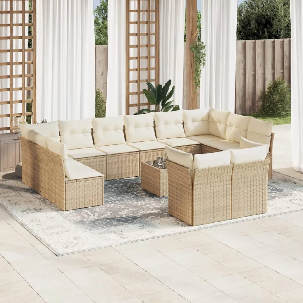 VIDAXL  Salon de jardin 13 pcs - Beige r&eacute;sine tress&eacute;e