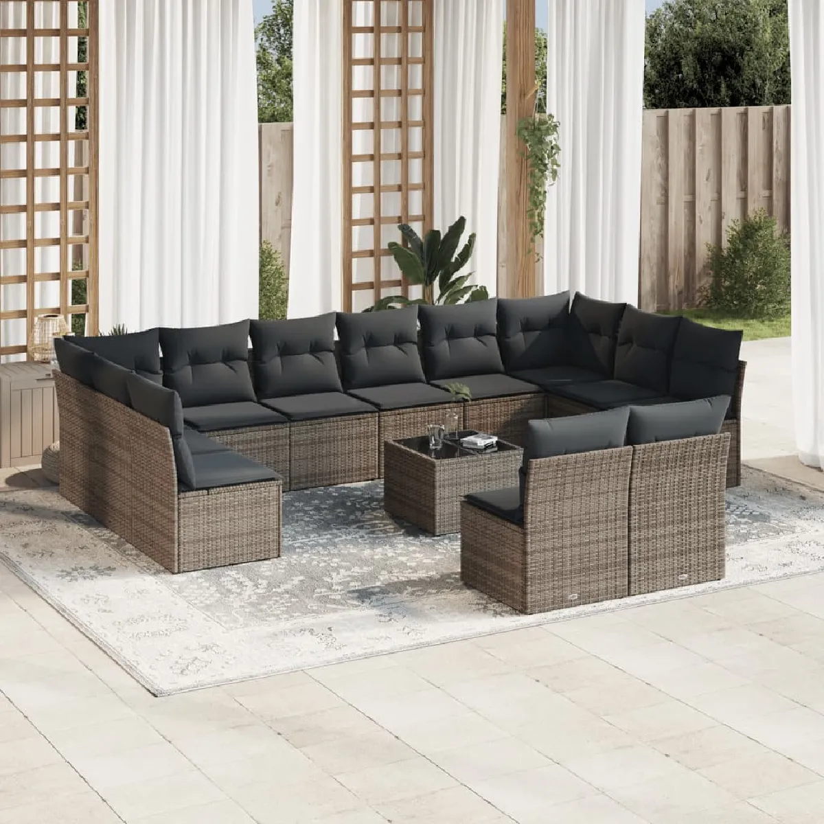 VIDAXL Salon de jardin avec coussins 13 pcs gris