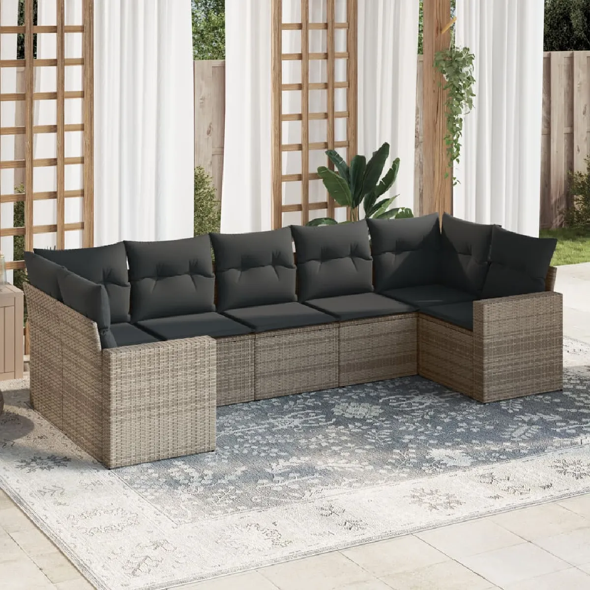 Salon de jardin vidaXL - 7 pcs - Gris