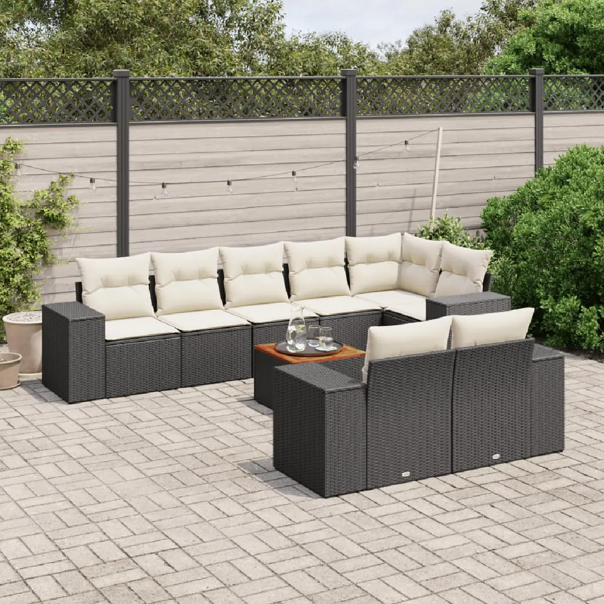 vidaXL Salon de jardin 9 pcs Coussins noirs résine tressée - vue 2