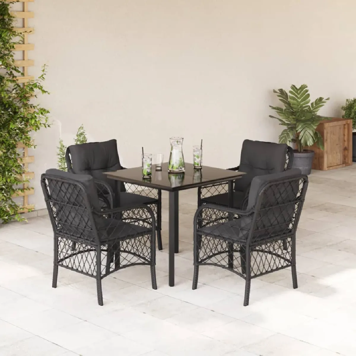 Vidaxl Noir Ensemble À Manger De Jardin 5 Pcs