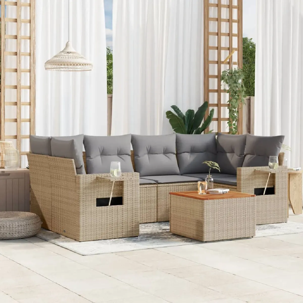 VIDAXL - Salon de jardin - Modulable - 7 pièces - Beige - Image 3