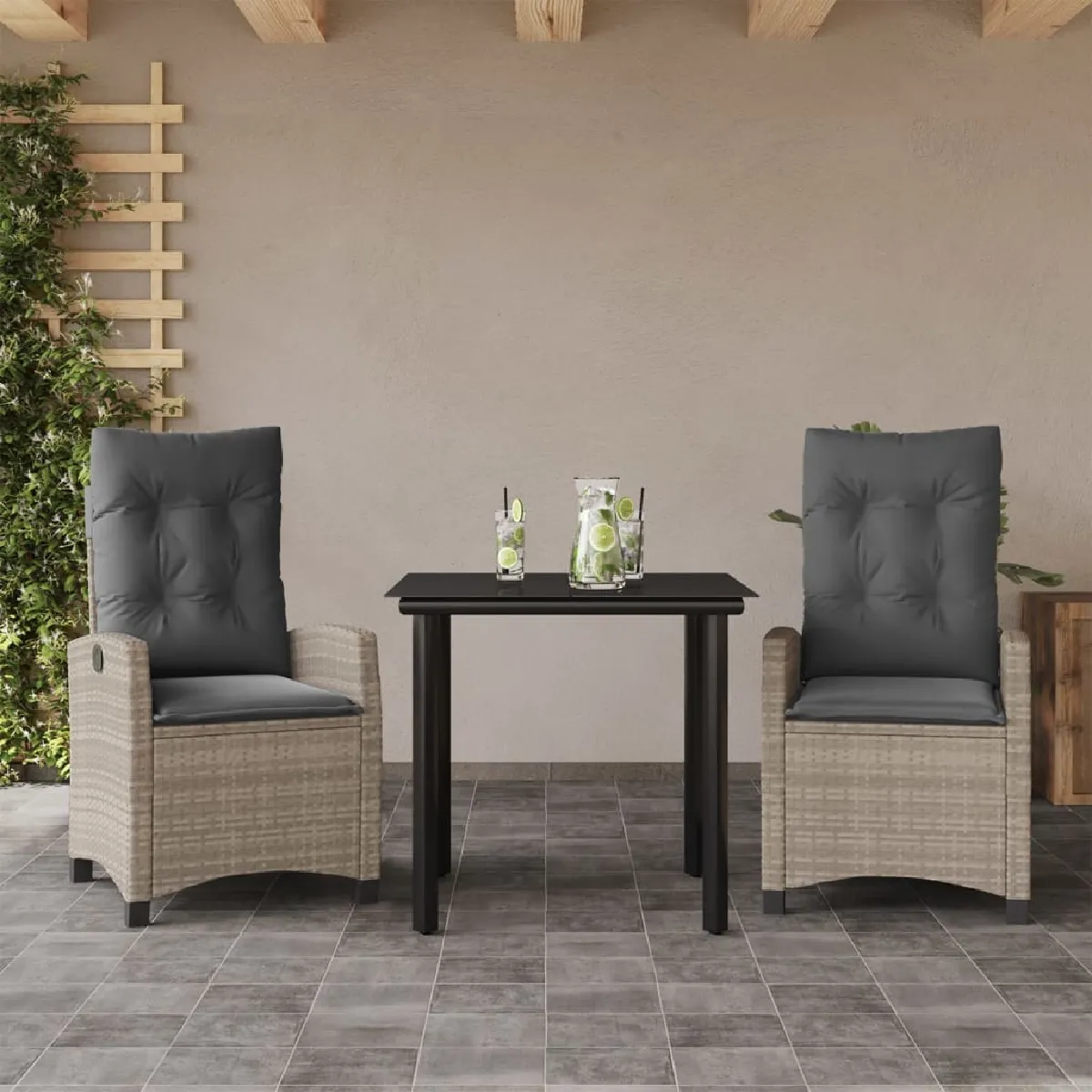 Vidaxl Gris/Clair Ensemble À Manger Jardin - 3 Pièces