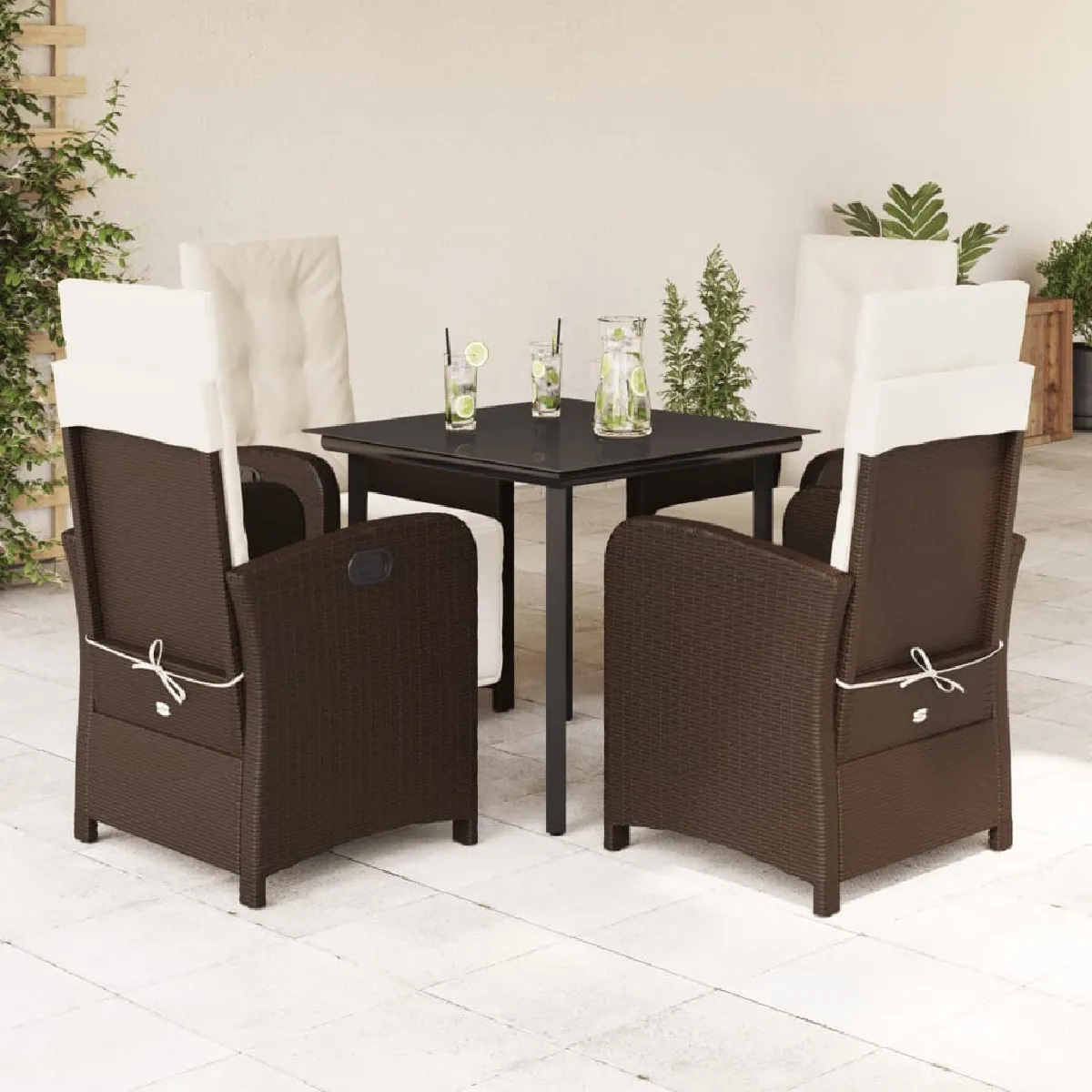 Vidaxl Marron Ensemble À Manger De Jardin 5 Pcs