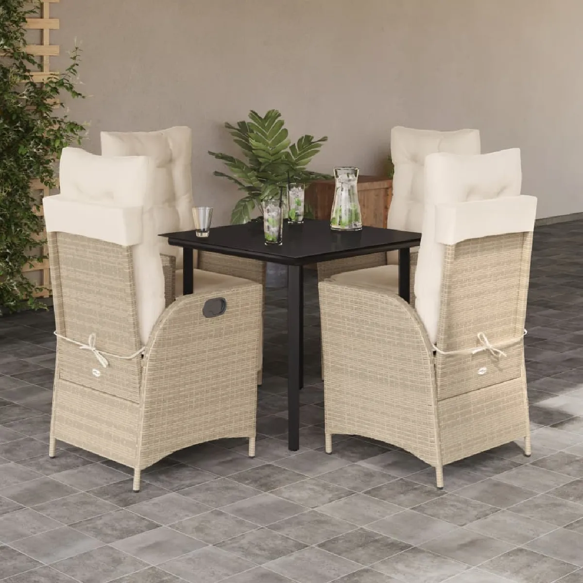 Vidaxl Beige Ensemble À Manger De Jardin - Poly Rotin