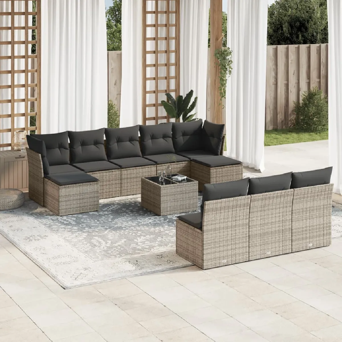 VidaXL Salon de Jardin 11 Pcs avec Coussins Résine Tressée - vue 3