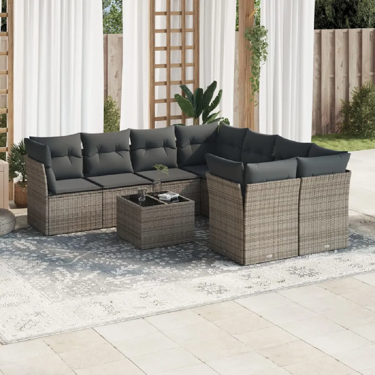 Salon de jardin VIDAXL - 9 pcs gris résine tressée