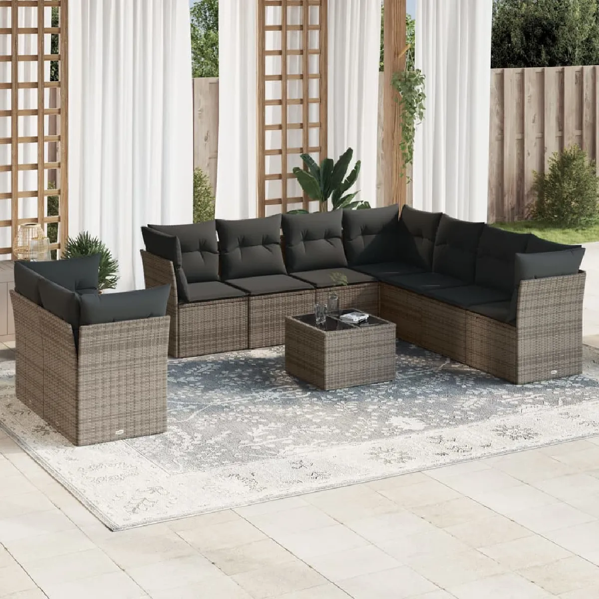 Vidaxl Salon de Jardin avec Coussins 10 pcs / Résine Tressée