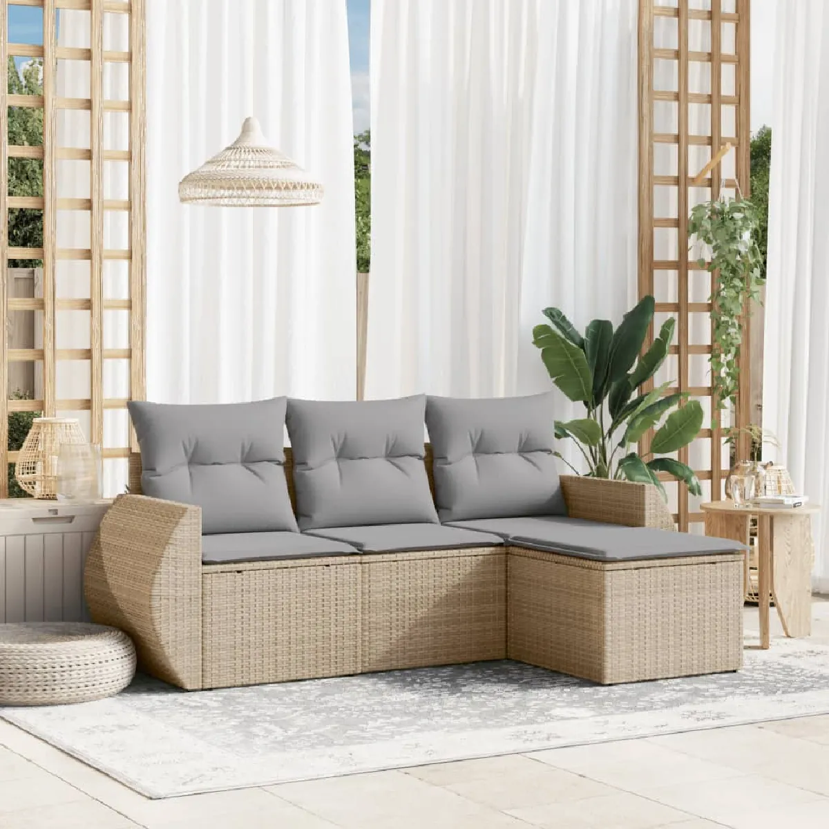 VIDAXL Salon de jardin avec coussins - Beige