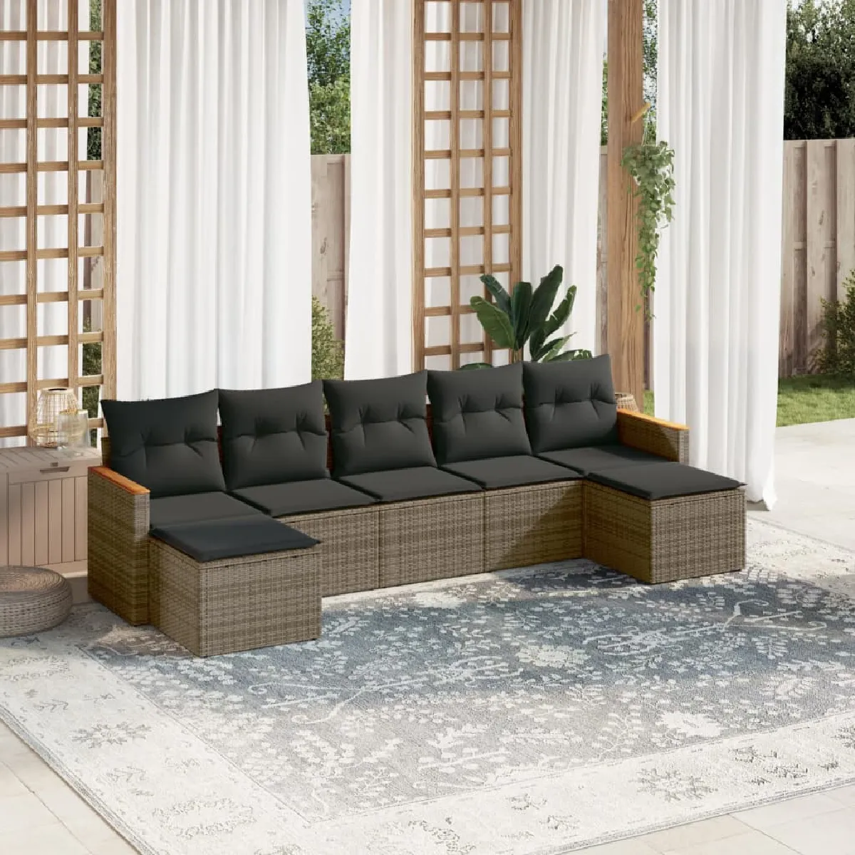 vidaXL Salon de jardin avec coussins 7 pcs - Gris Résine Tressée