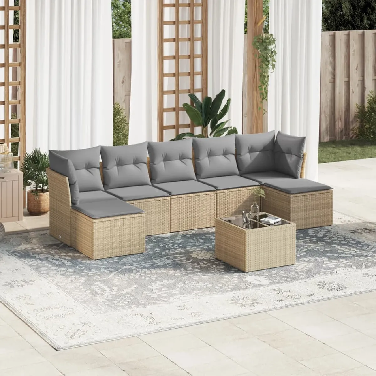 Vidaxl Beige Salon De Jardin 8 Pièces Avec Coussins