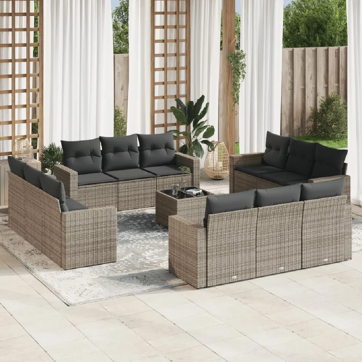 vidaXL Salon de jardin avec coussins 13 pcs gris
