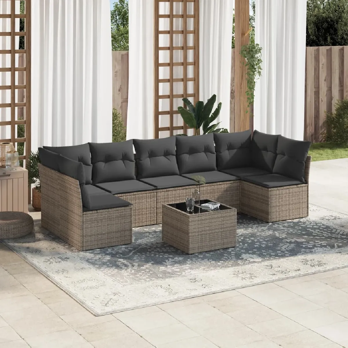 Salon de jardin vidaXL 8 pcs - Résine tressée gris