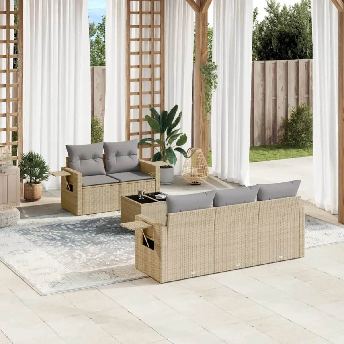 vidaXL Salon de jardin avec coussins 6 pcs résine tressée - vue 5
