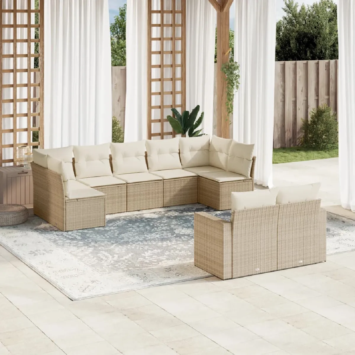 VIDAXL - Salon de jardin modulable - Rotin - Beige - 9 places - Image 3