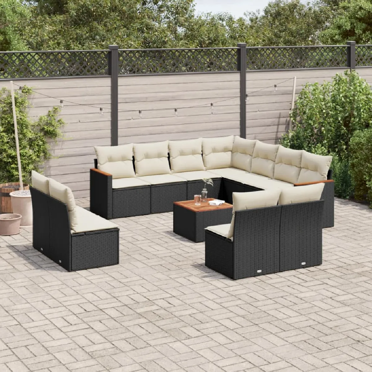 vidaXL Salon de jardin 12 pcs - Noir