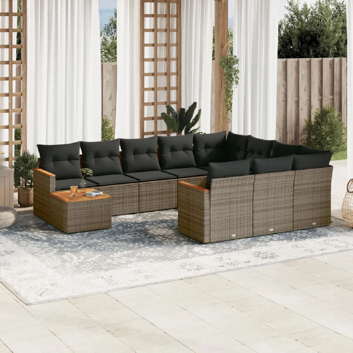 Salon de jardin vidaXL 11 pcs Résine tressée Housse amovible Pour 8 personnes - vue 10