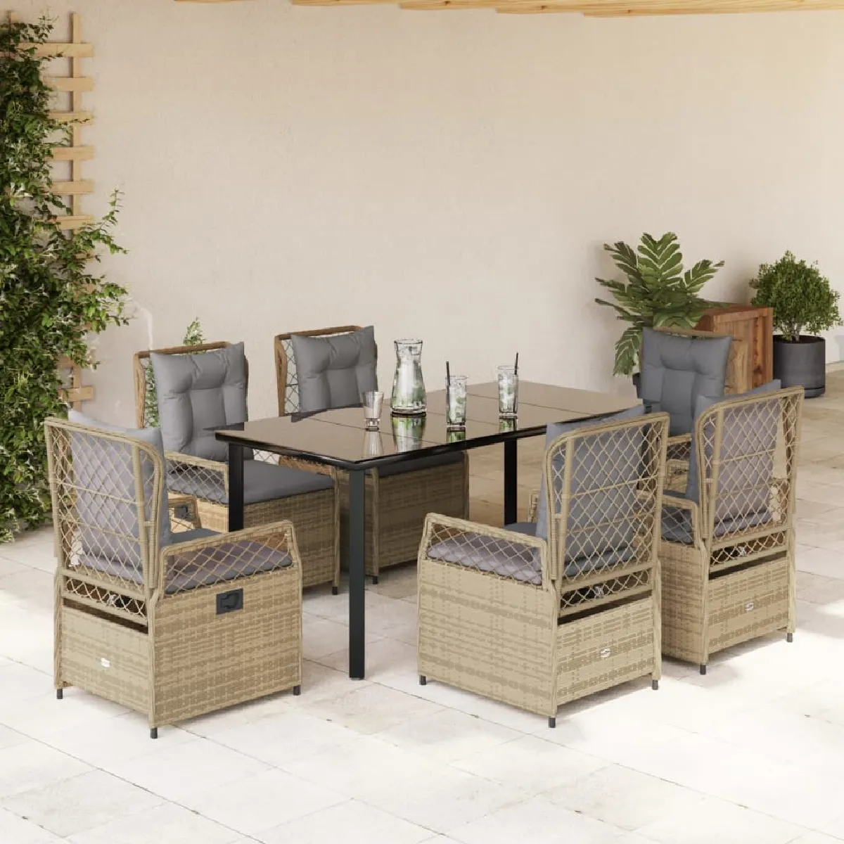 VIDAXL Ensemble à manger de jardin 7 pcs Poly Rotin - vue 3