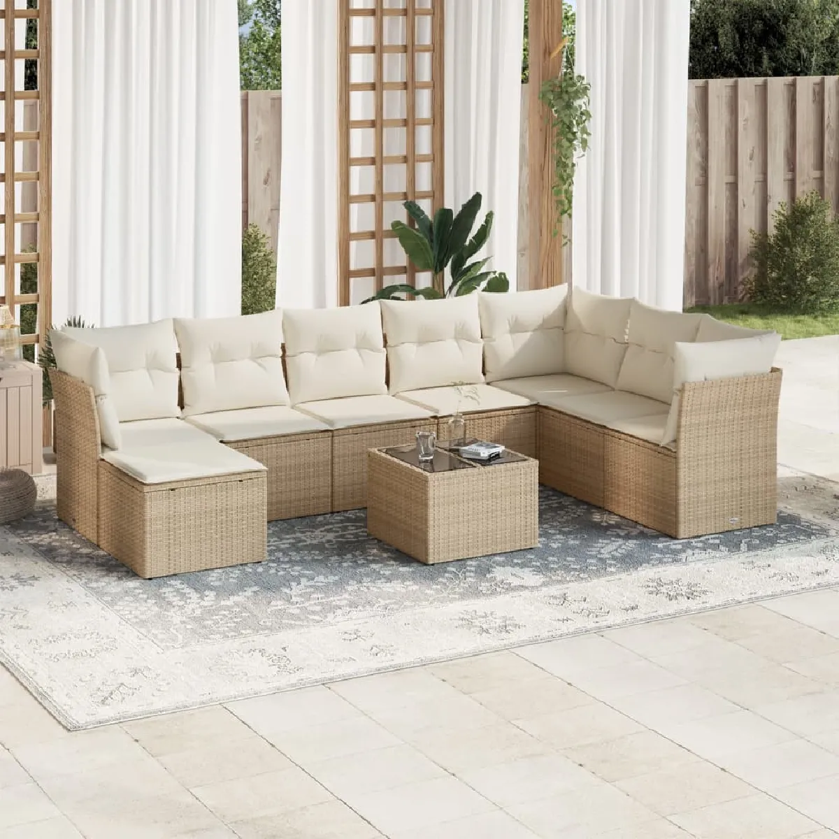 VIDAXL Salon de jardin avec coussins 9 pcs beige