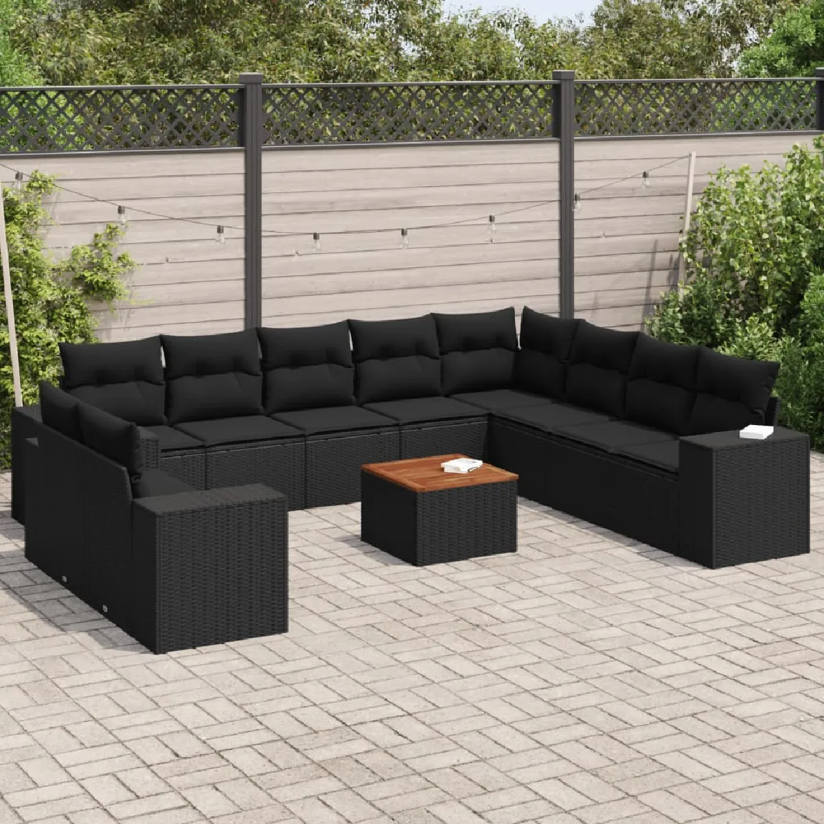 VIDAXL  Salon de jardin 11 pcs - R&eacute;sine tress&eacute;e noir