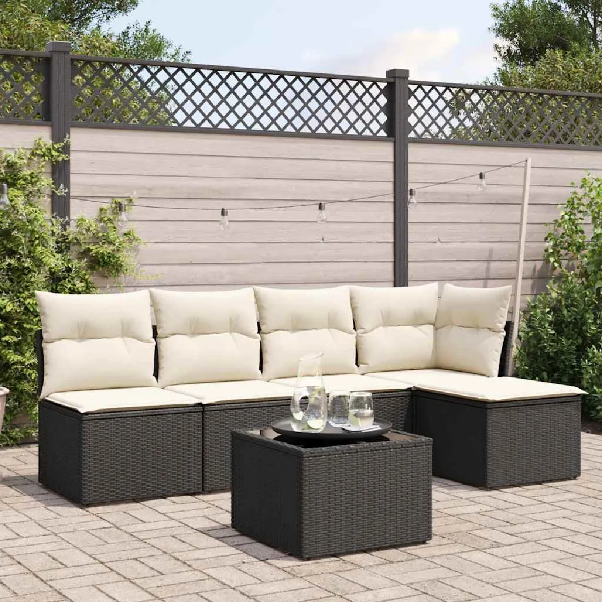 vidaXL Salon de jardin 6 pcs avec coussins noir