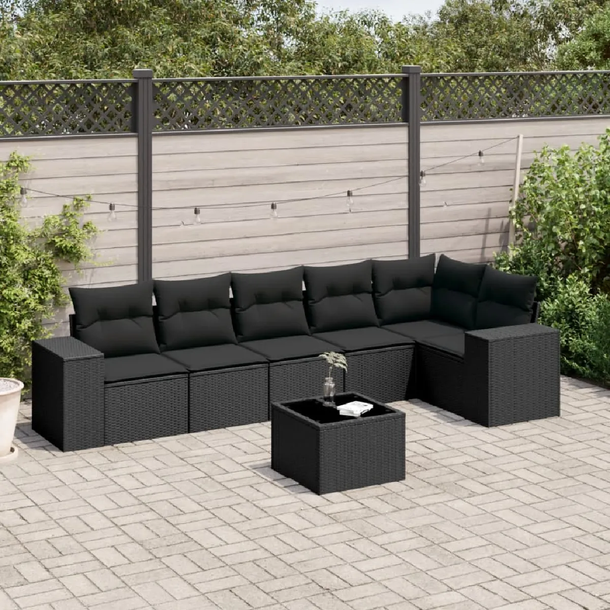 VidaXL salon de jardin 7 pcs - Noir résine tressée