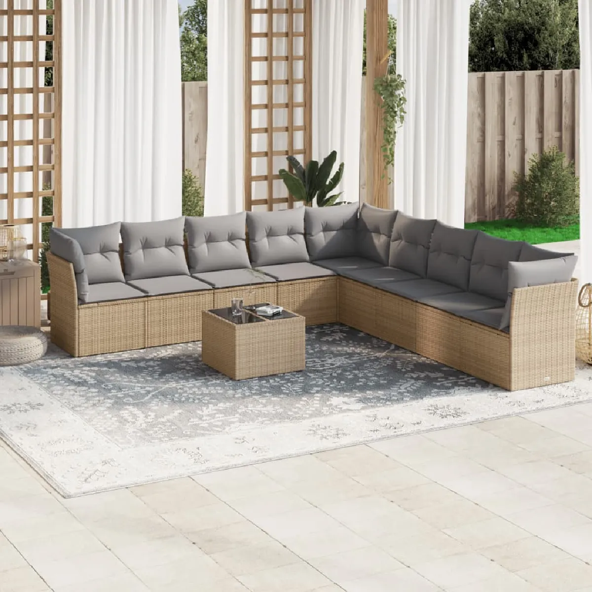 VIDAXL - Salon de jardin - Résine tressée - 9 personnes - Beige - Image 2