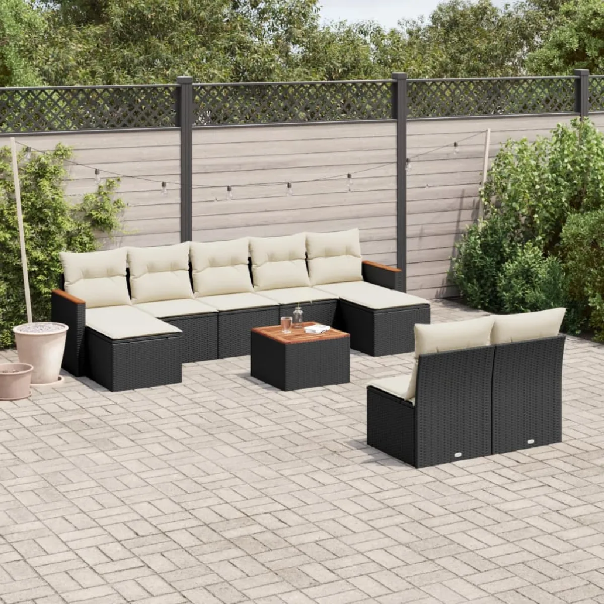 vidaXL Salon de jardin 10 pcs - Noir