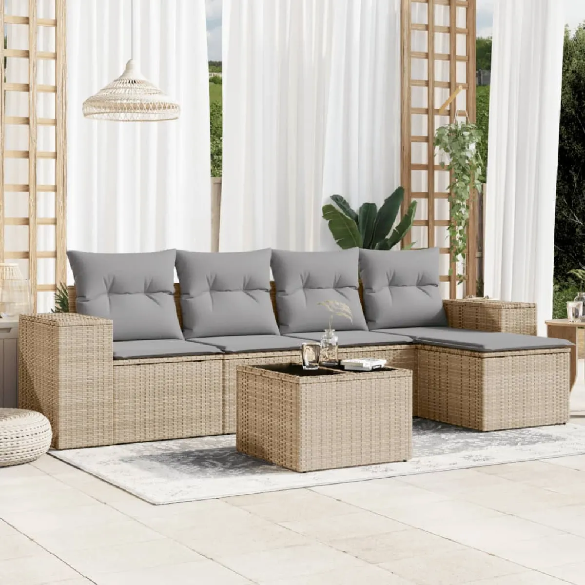 VIDAXL Salon de jardin avec coussins beige - 6 pièces