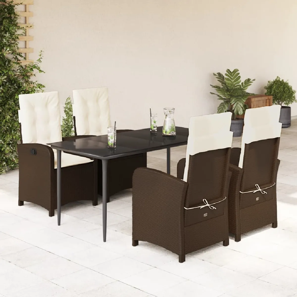 Vidaxl Marron Ensemble À Manger Jardin 5 Pcs Rotin