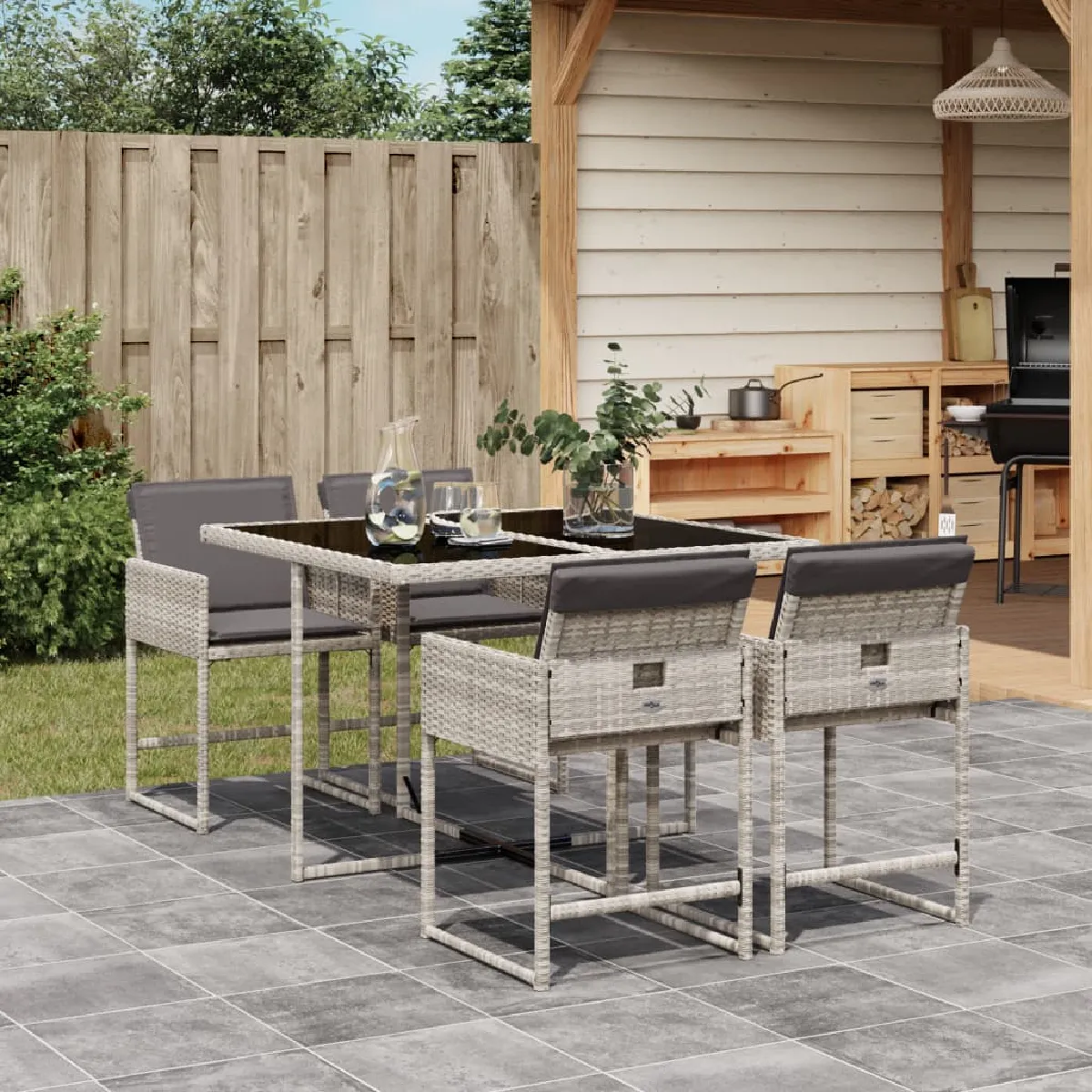 vidaXL Ensemble à manger de jardin 5 pcs - Gris clair