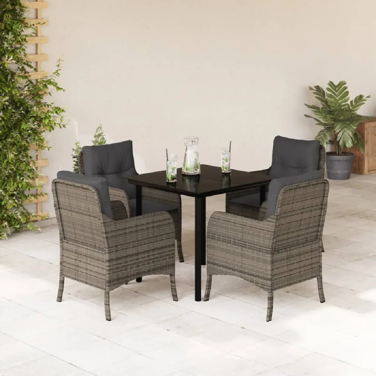 Vidaxl Gris Ensemble À Manger De Jardin 5 Pcs