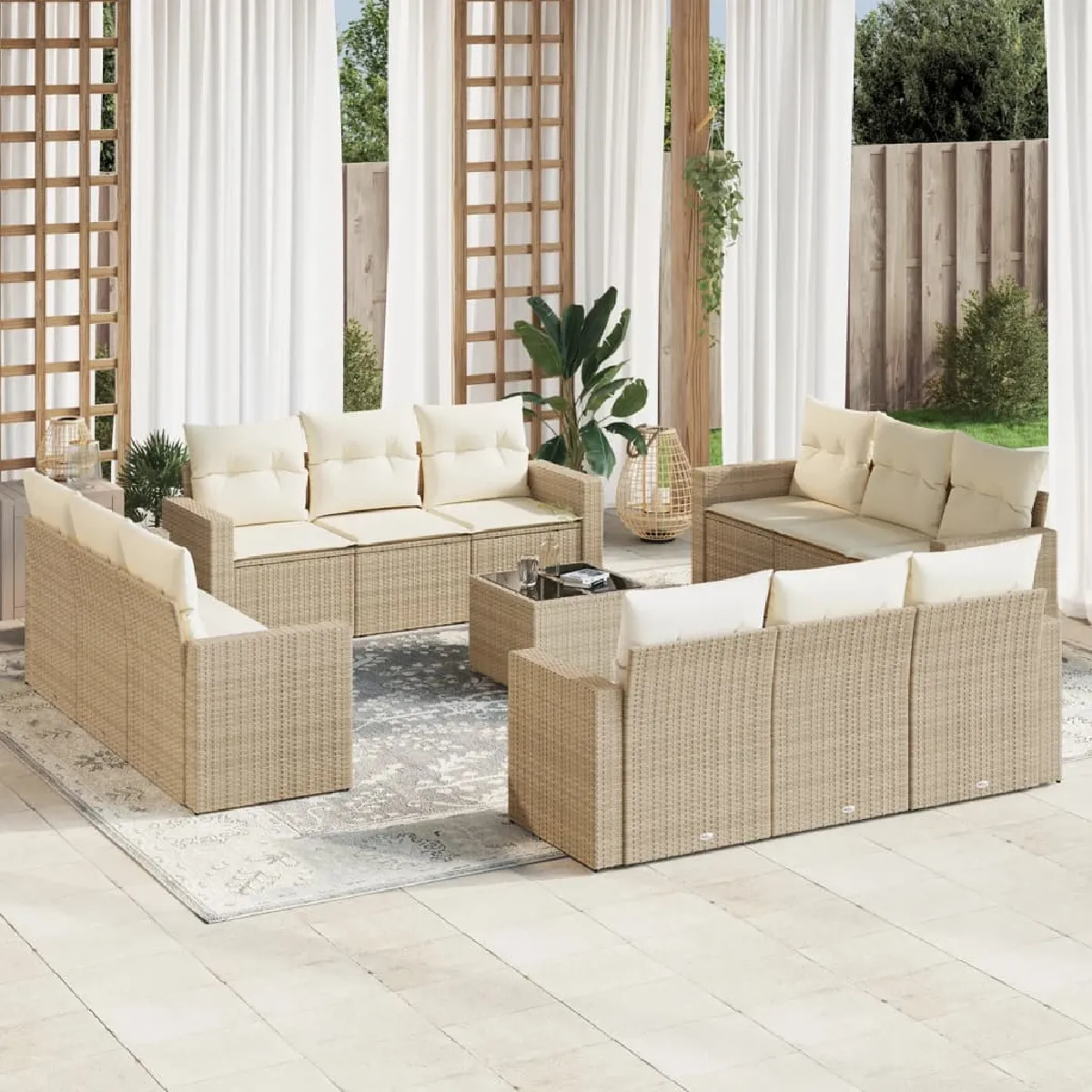 vidaXL Salon de jardin avec coussins 13 pcs - Beige