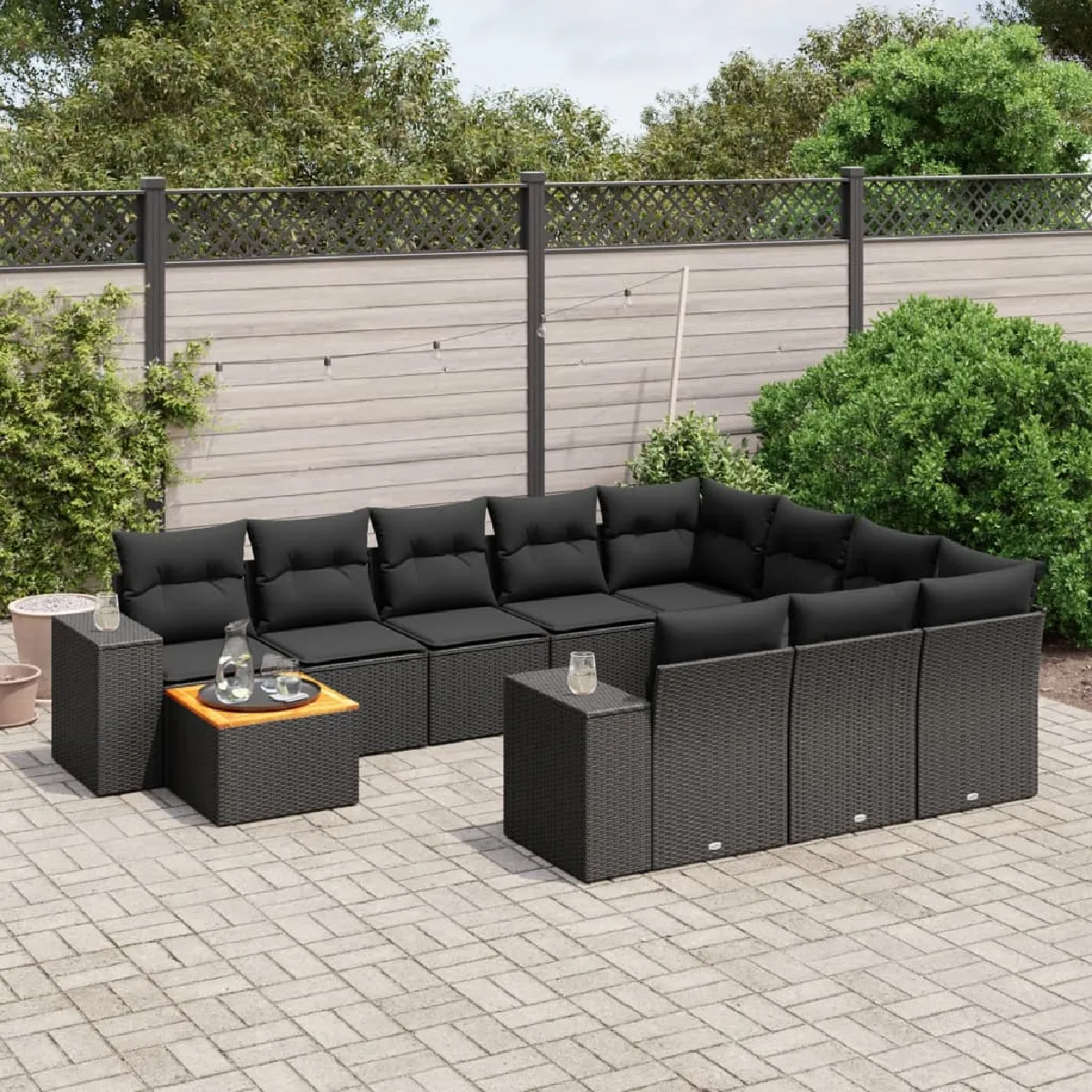 Salon de jardin vidaXL 11 pcs Résine tressée Housse amovible Pour 8 personnes - vue 5