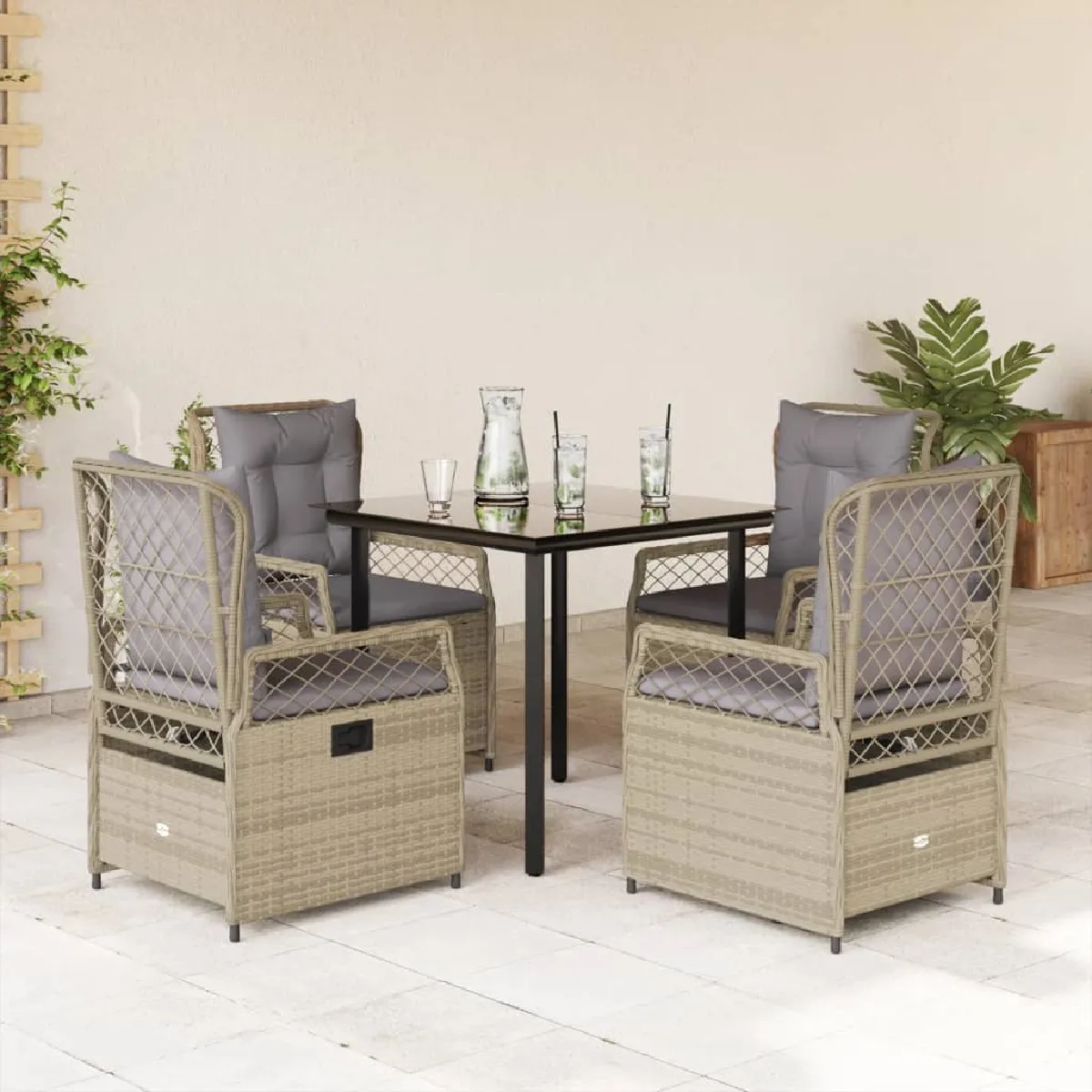 Vidaxl Beige Ensemble À Manger De Jardin 5 Pcs - Poly Rotin