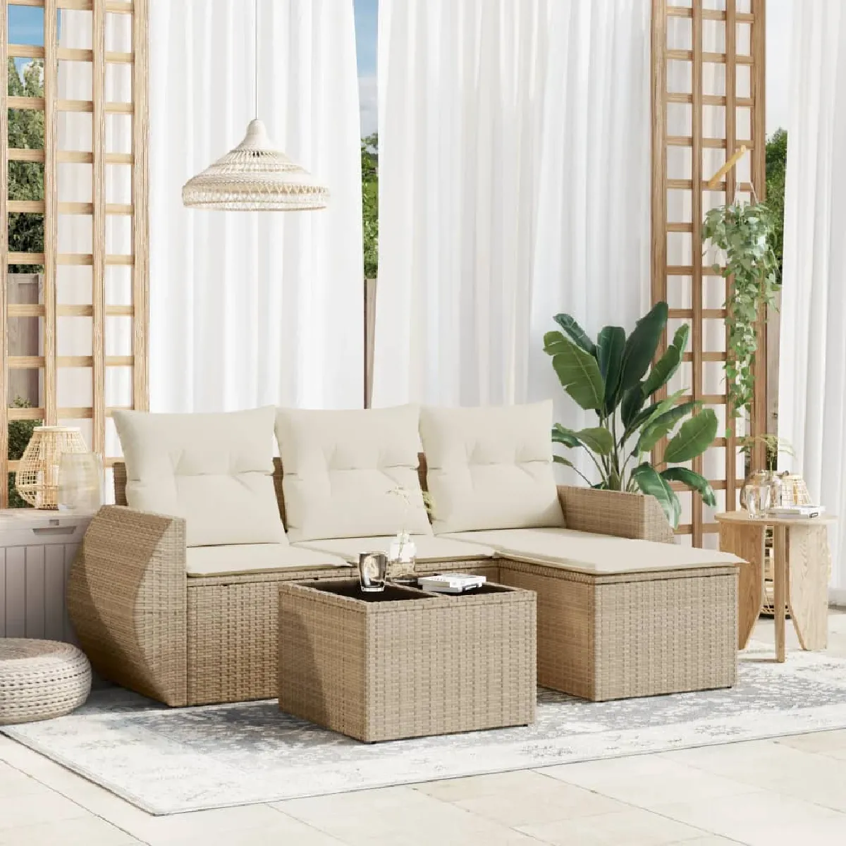 vidaXL Salon de jardin - 5 pièces - Résine tressée beige