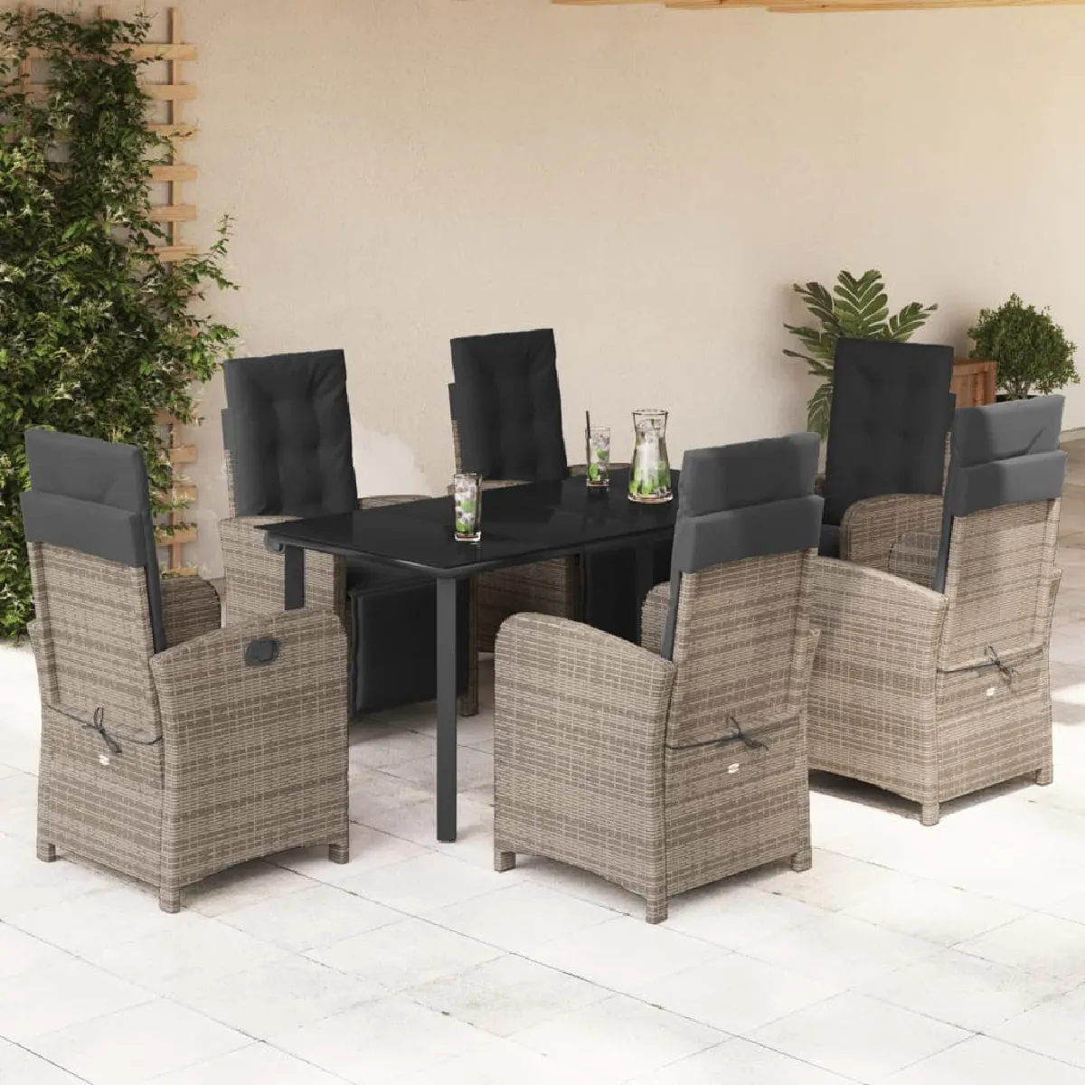 vidaXL Ensemble à manger de jardin 7 pcs Rotin - vue 6