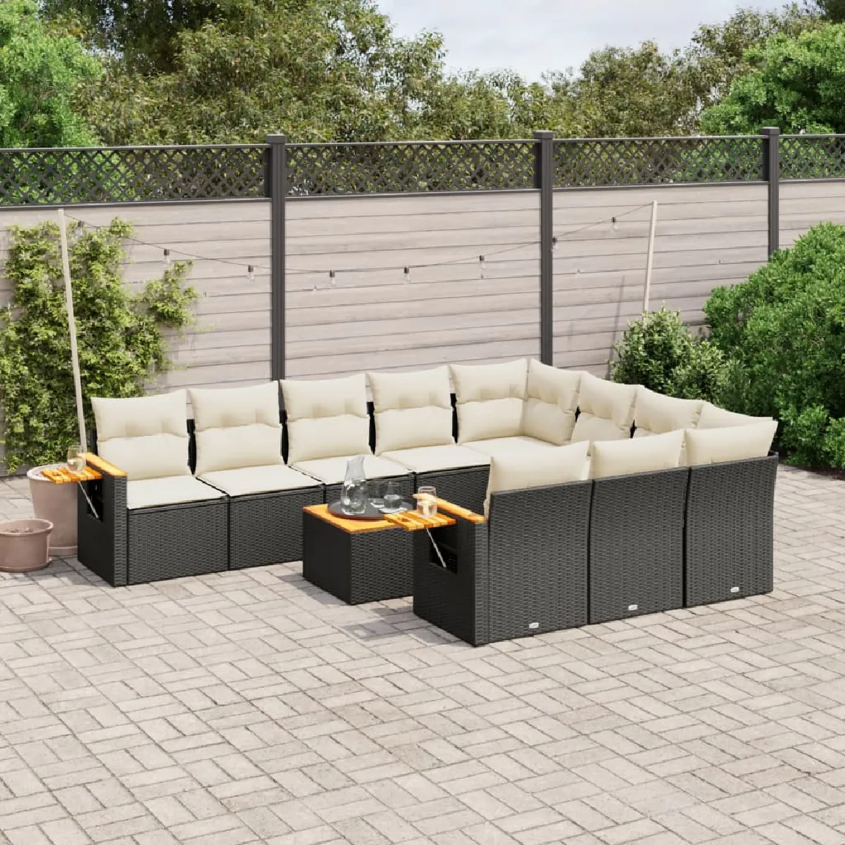 Non Communiqué Noir Vidaxl Salon De Jardin Avec Coussins 11 Pcs, Canapés De Terrasse, Ensemble De Meubles De Patio, Mobilier D'extérieur, 3259585 - Image 3
