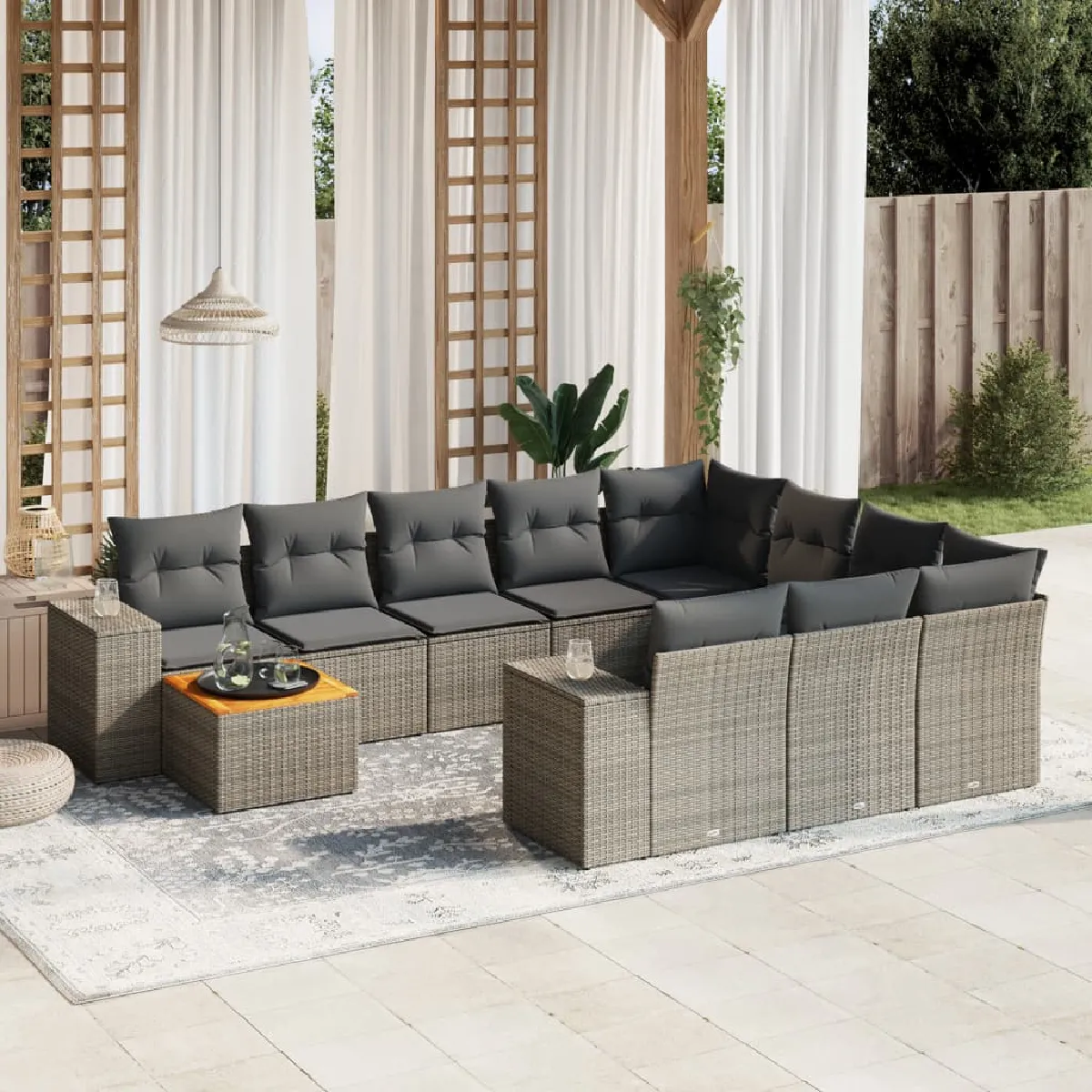 VIDAXL  Salon de jardin 11 pcs r&eacute;sine tress&eacute;e - Gris