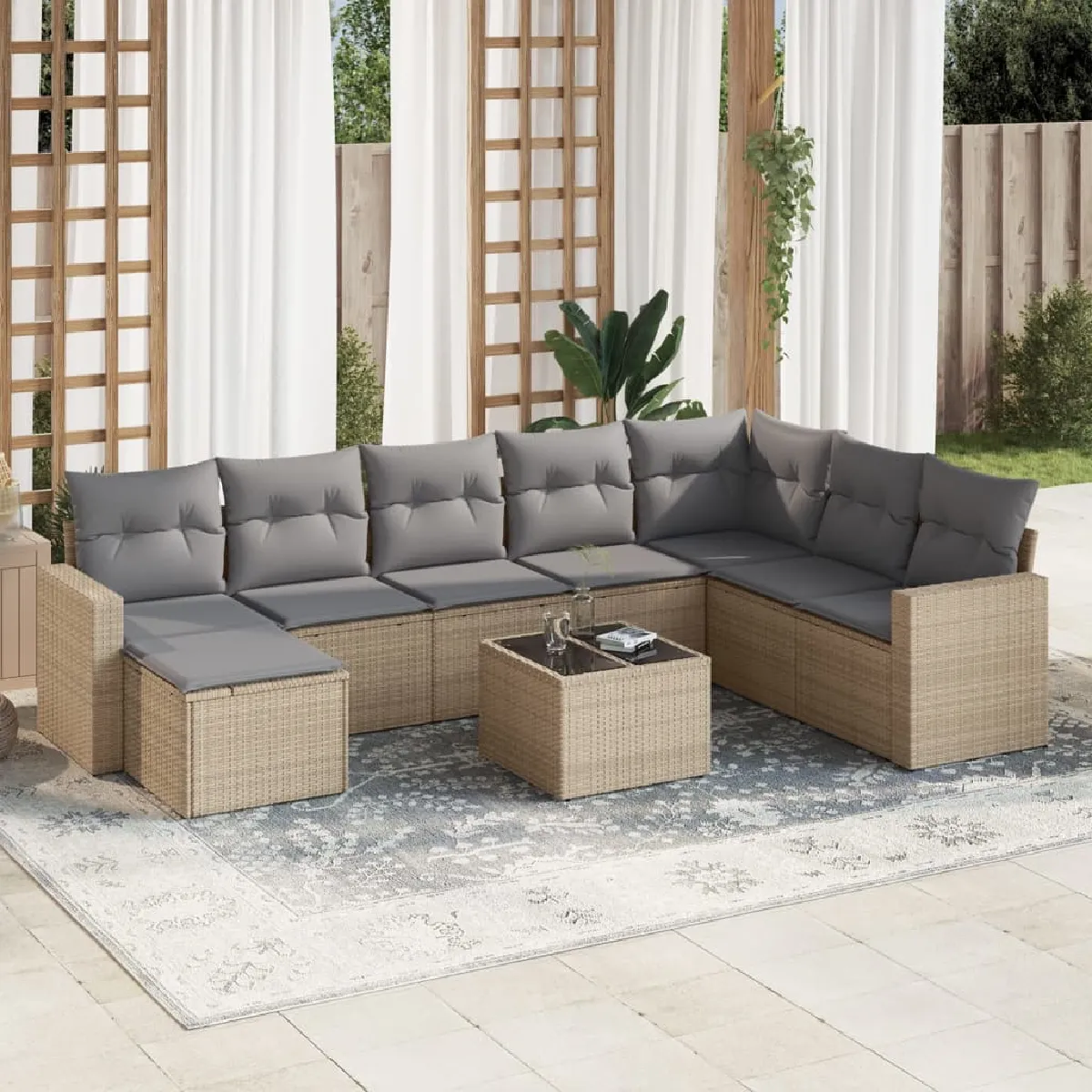Non Communiqué Beige Salon De Jardin Modulable Generique 9 Pieces 8 Personnes 65.5 X 62 X 37 Cm Resine Tressee - Image 3