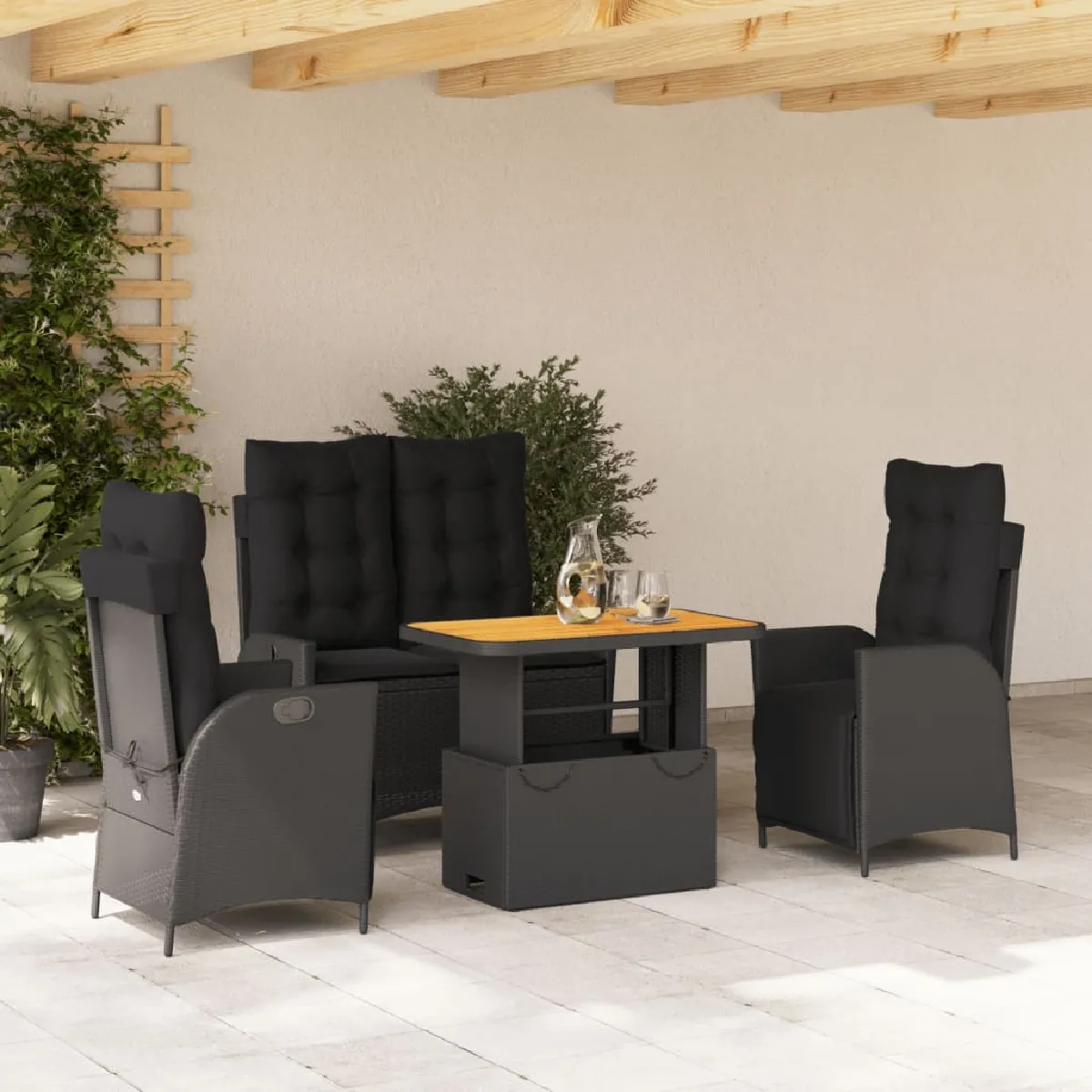 vidaXL Ensemble à manger jardin noir résine tressée